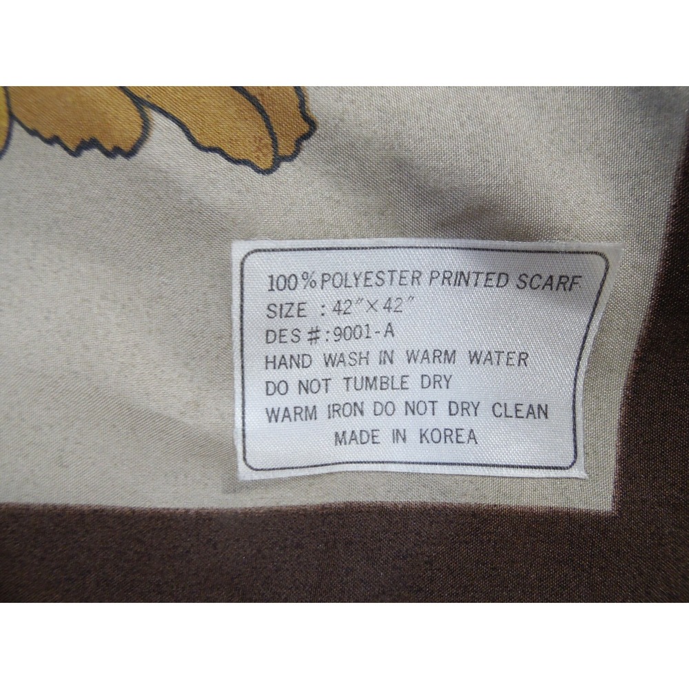Floral Print Scarf Beige Brown Flowers Tulips Lightweight Square Korean - Picture 2 of 3